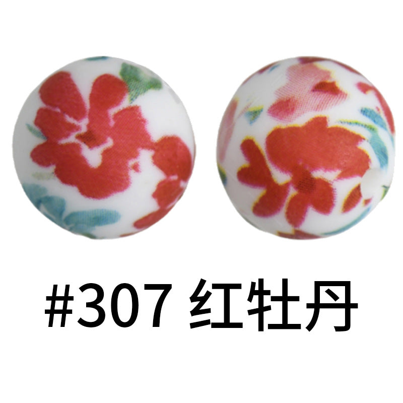 Wholesale 50pcs 16mm Print Silicone Beads Colorful Silicone Water Transfer Beads